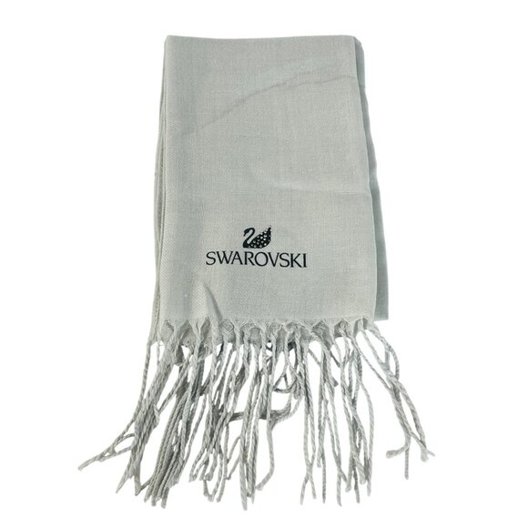Swarovski Light Gray Scarf With Crystal Embellishments & Fringe Trim 72 Inch - Picture 1 of 11